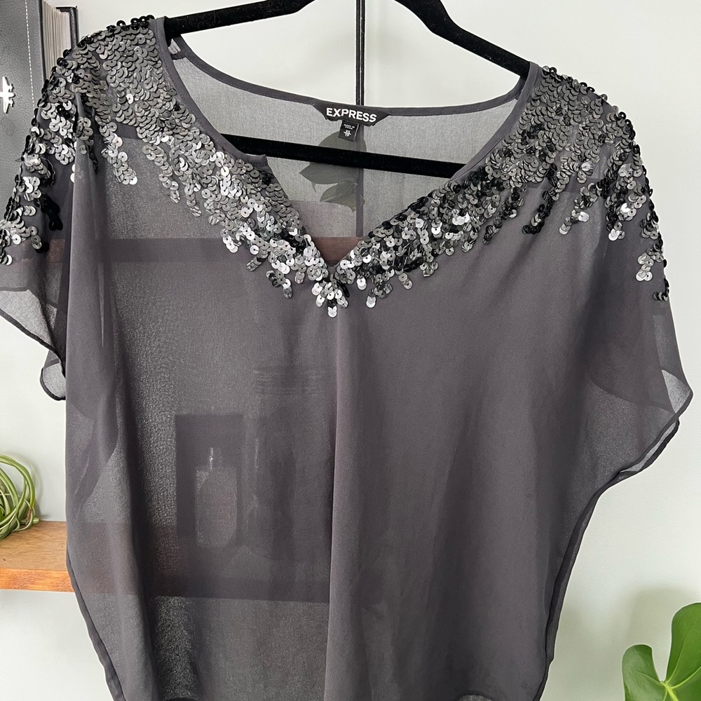 Sheer grey sequin top